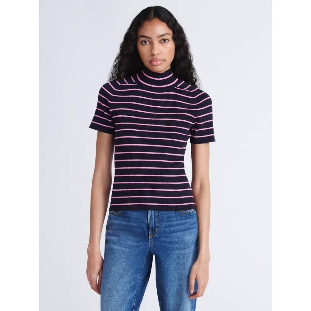 Free Assembly Women's Cozy Yarn Mock Neck Sweater with Short Sleeves, Size S